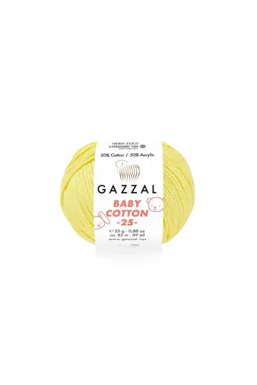 Gazzal Baby Cotton 25 El Örgü İpi Sarı 3413