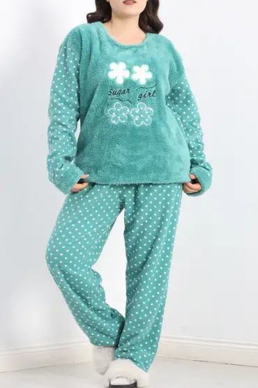 Battal Polar Pijama Takımı Mintyeşili