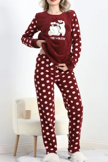 Polar Pijama Takımı Bordo1