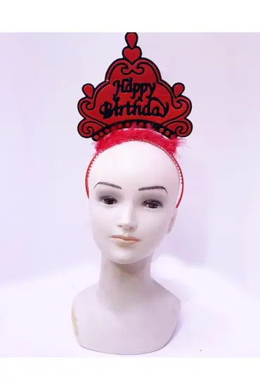 Happy Birthday Neon Kırmızı Renk Doğum Günü Tacı 24x15 Cm