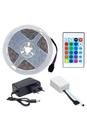 SİLİKONSUZ 5 METRE RGB ŞERİT LED ANİMASYON DEVRELİ + ADAPTÖR SET (4767)