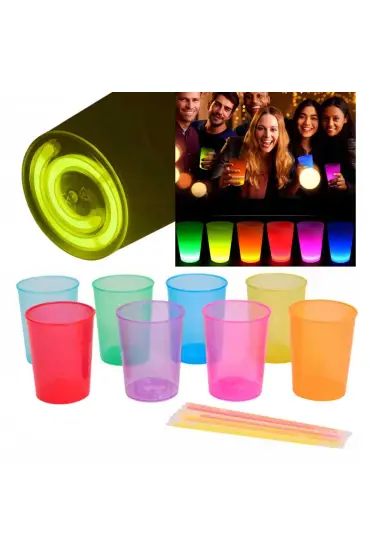 Karanlıkta Yanan Gece Işığı Mega Glow Bardaklar 8 Adet 8.5 x 10.5 cm