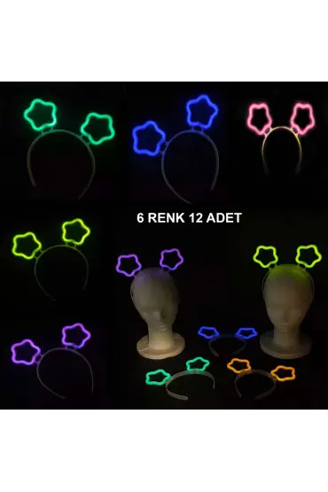 Glow Stick Karanlıkta Yanan Fosforlu Yıldız Taç 12 Adet