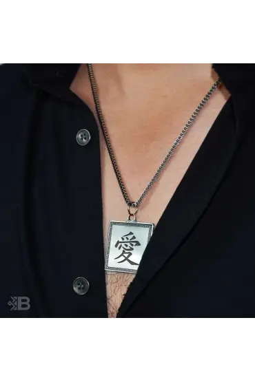 14 Şubat hediyesi Japonca Aşk Kare Çelik Kolye - Custom Necklaces - Cosmedrome