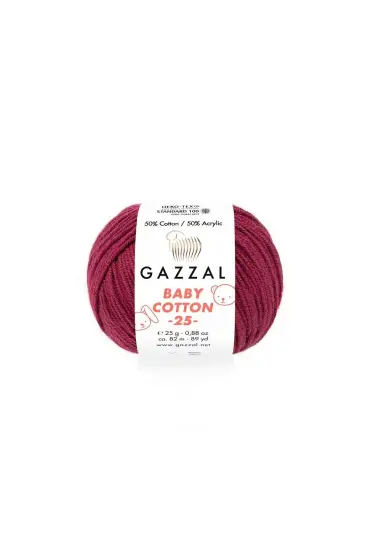 Gazzal Baby Cotton 25 El Örgü İpi Bordo 3442